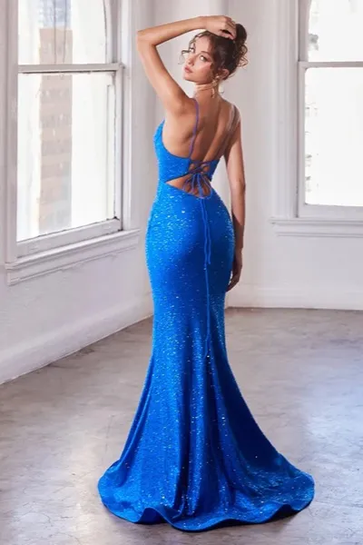 Vestido de Gala de tiras en tela de licra y espalda descubierta