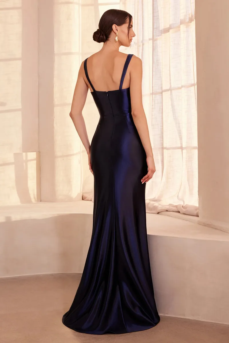 Vestido de Gala estilo corset en tela de seda y abertura lateral