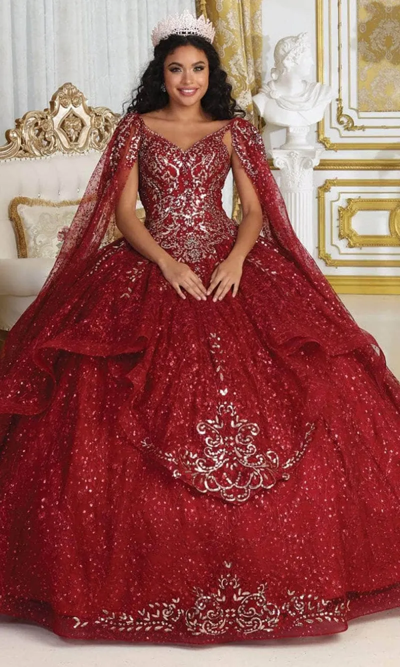 Vestido de 15 años color Negro de tiras decorado con glitter y apliques dorados, falda corte princesa