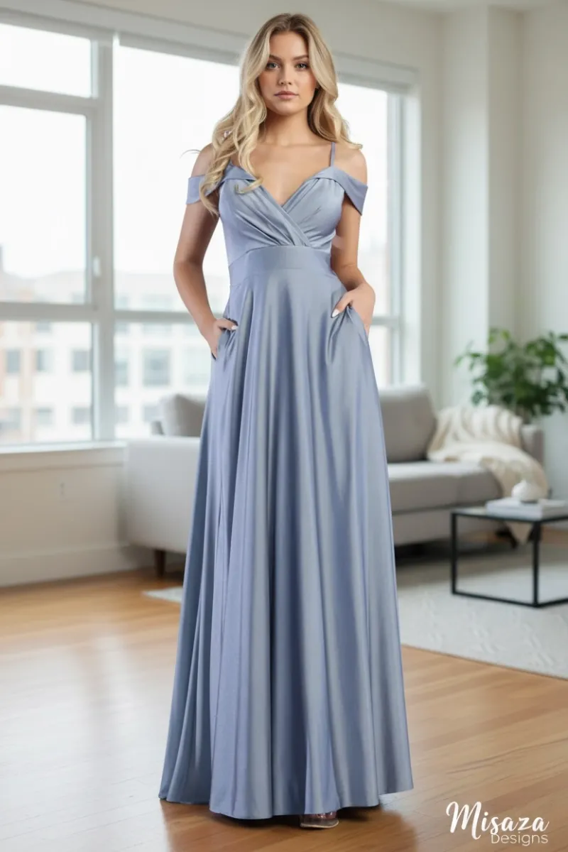 Vestido de gala de tiras ajustado drapeado en top y falda corte A
