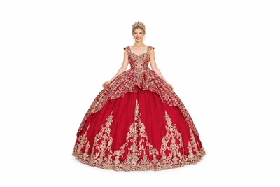 Regal Crimson and Gold Ball Gown