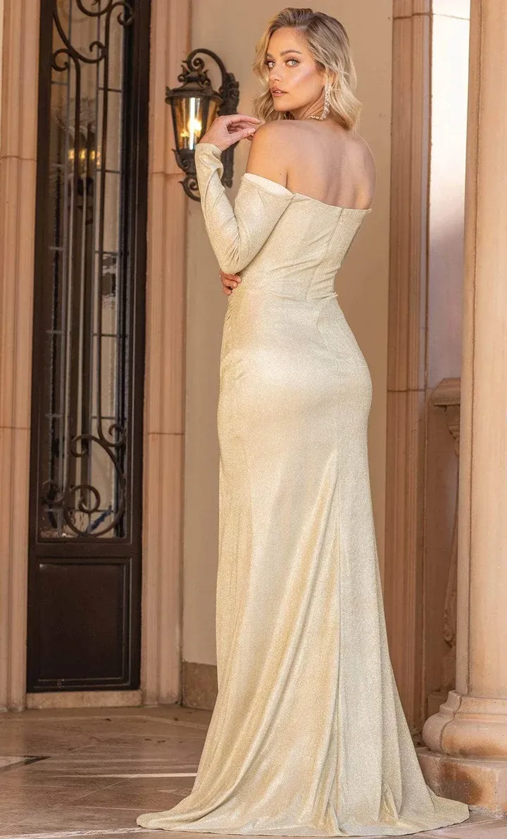 Vestido de Gala manga larga Off Shoulder de tela de Glitter