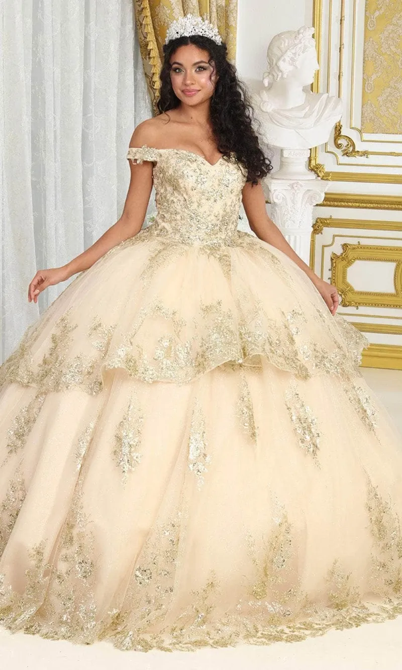 Vestido de 15 años Off Shoulder decorado con apliques y falda corte Princesa