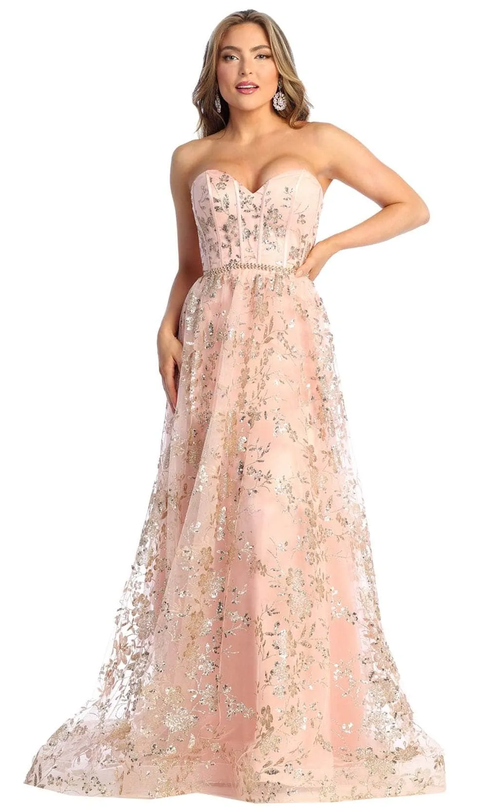 Vestido de Gala Strapless decorado con Glitter y falda corte A