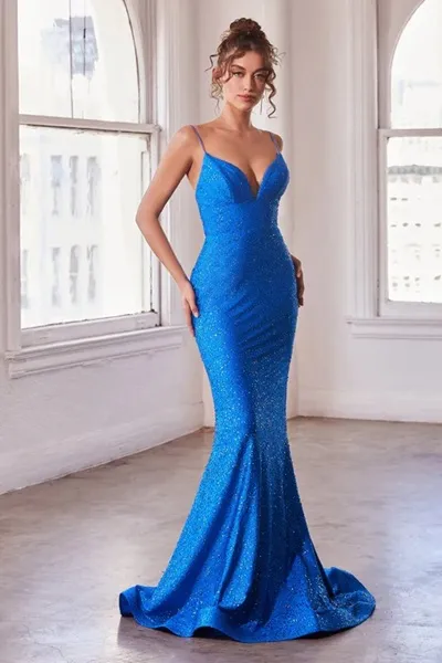 Vestido de Gala de tiras en tela de licra y espalda descubierta