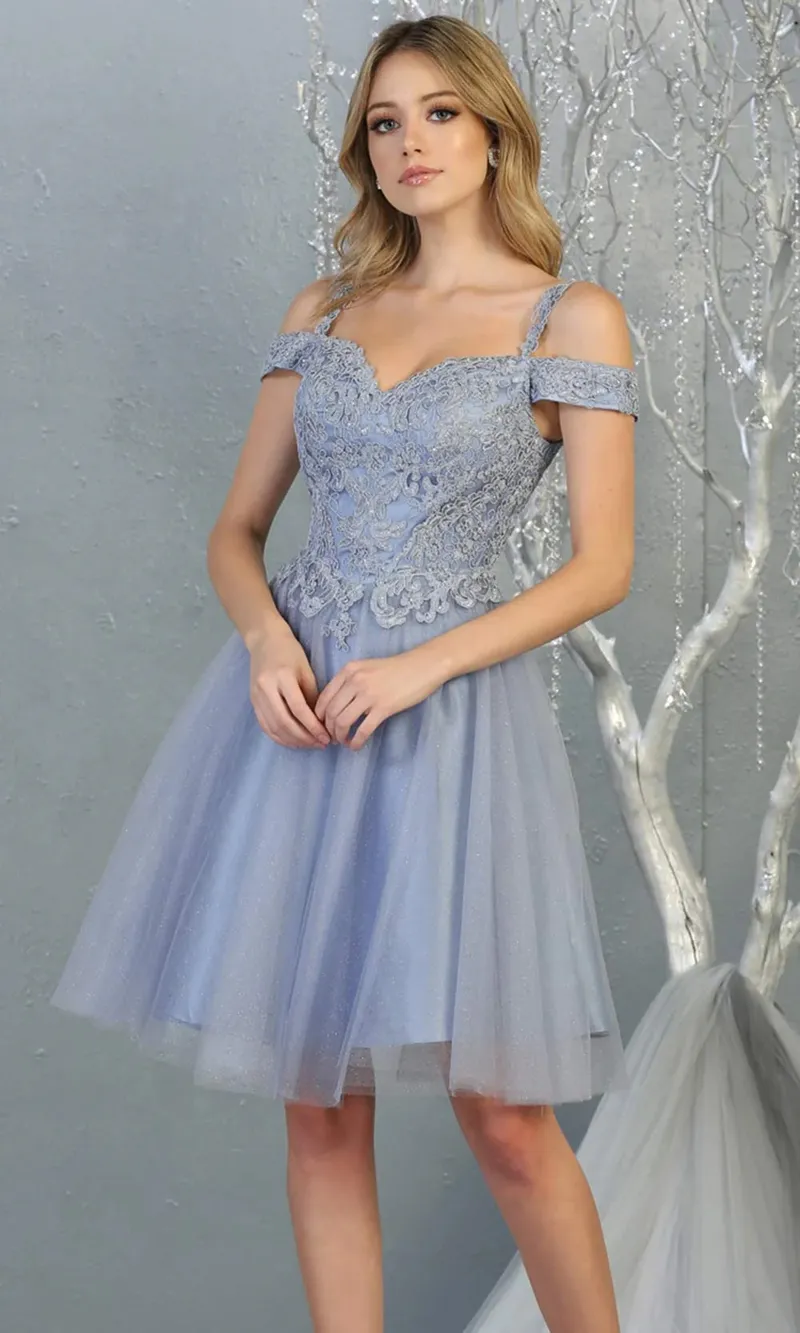 Vestido de Quinceañera corto Off Shoulder, estilo corset decorado con glitter y apliques