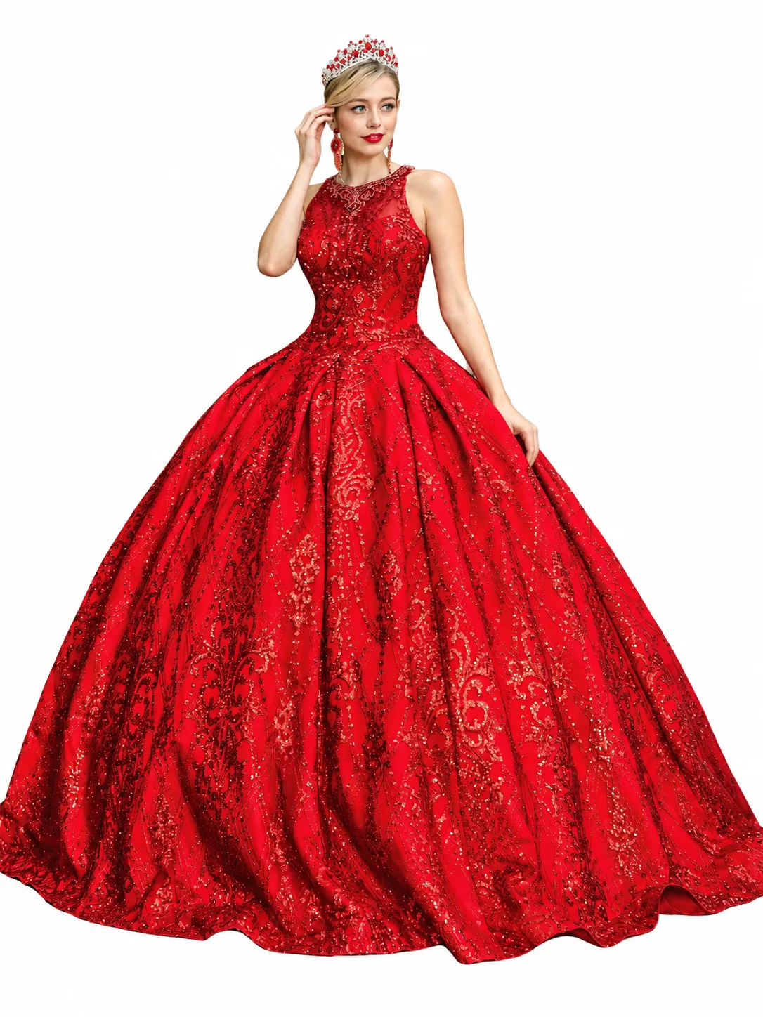 Dama regia con vestido rojo украшado