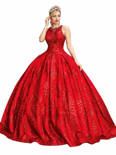 Dama regia con vestido rojo украшado