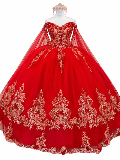Maniquí con vestido rojo de gala y tiara