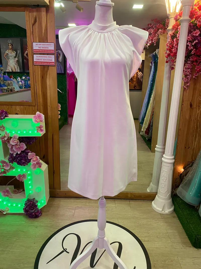 Vestido corto Cuello Halter con mangas color Blanco falda corte A