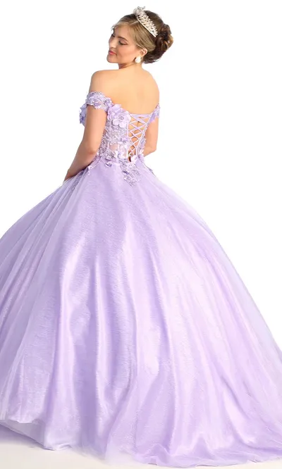 Vestido de 15 años Off Shoulder estilo corset con semitransparencia decorado con flores en 3D