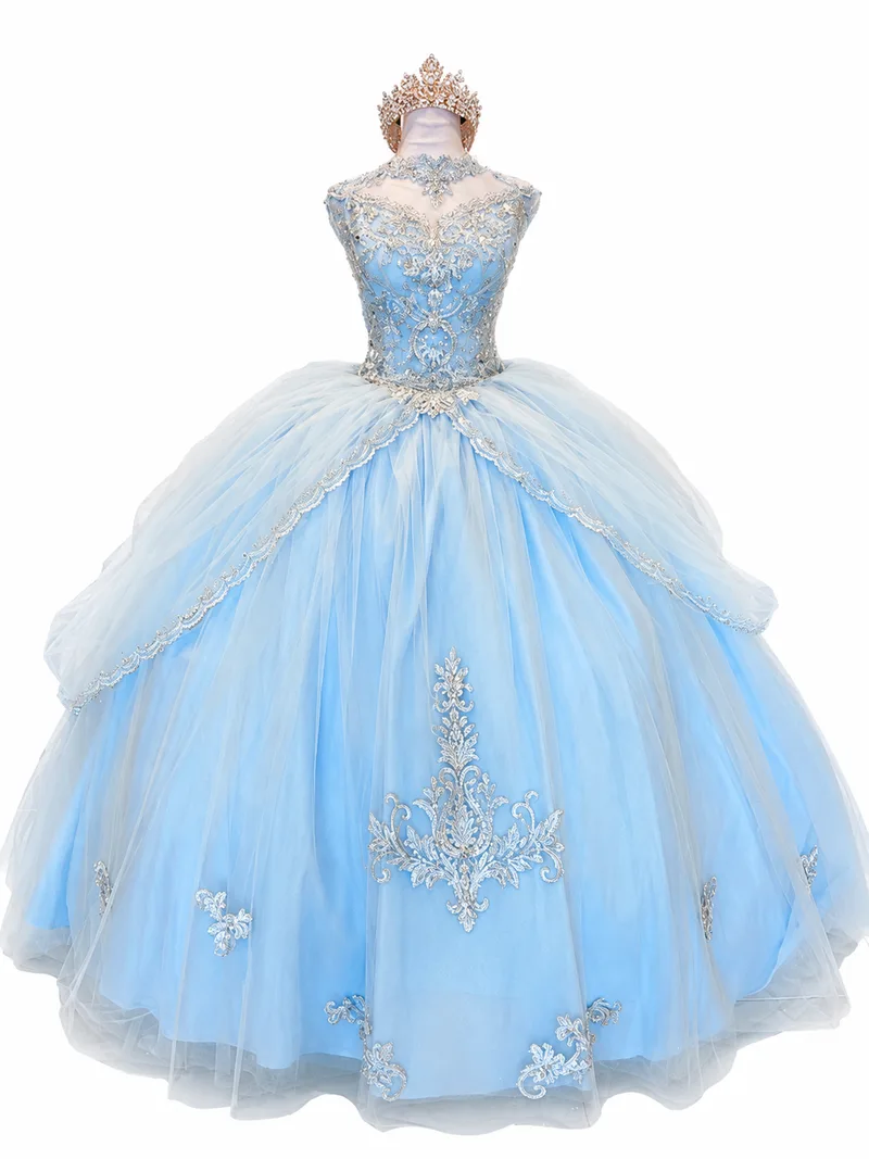 Vestido de gala azul con corona