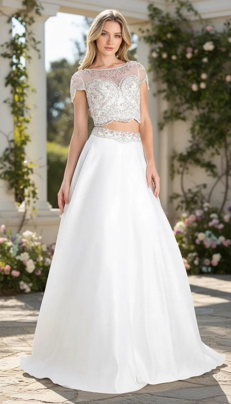 Vestido de dos piezas decorado con pedreria en Top