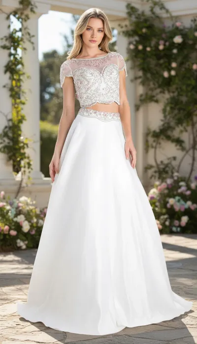 Vestido de dos piezas decorado con pedreria en Top