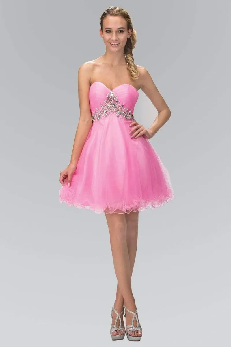 Vestido de Quinceañera Strapless decorado con pedreria Tornasol en top