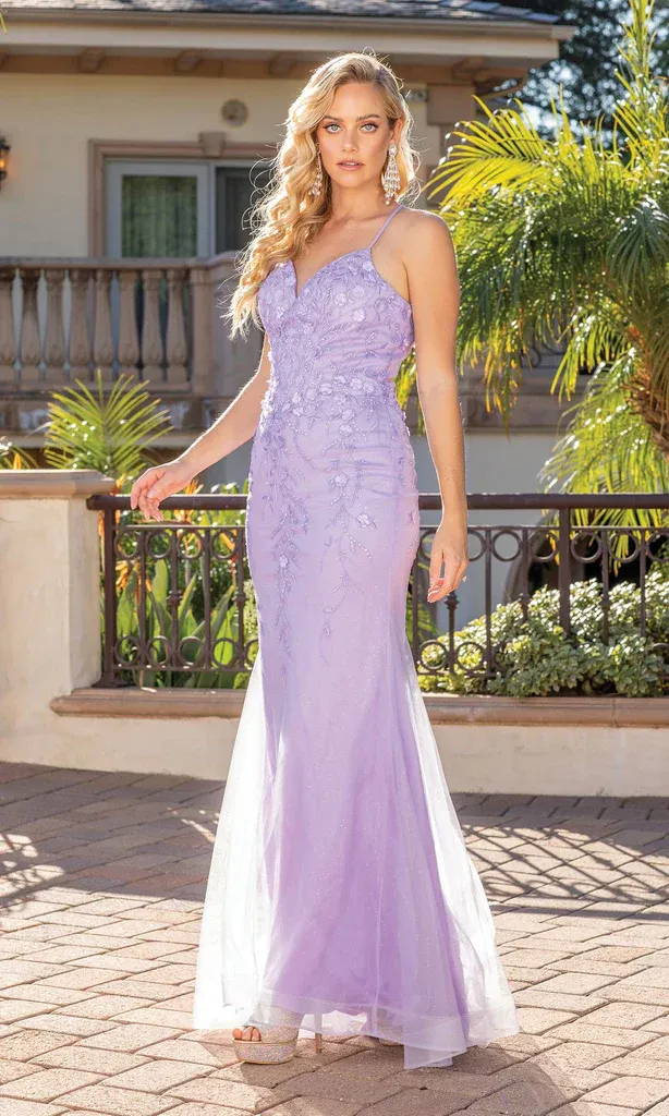 Vestido de Gala de tiras estilo Corset decorado con flores 3D en tela de Tul y falda corte Sirena
