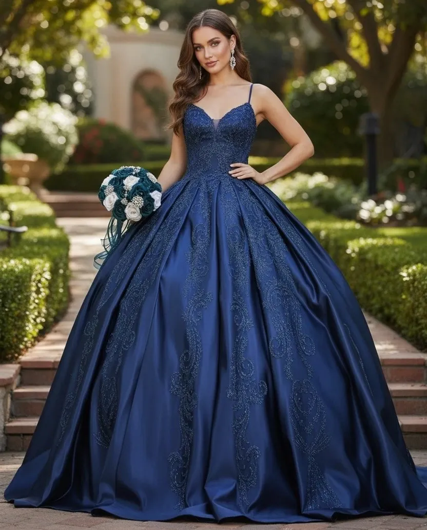 Vestido de 15 años de tiras corte Princesa
