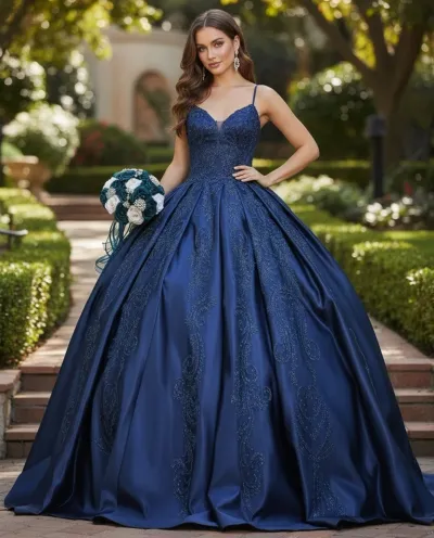 Vestido de 15 años de tiras corte Princesa