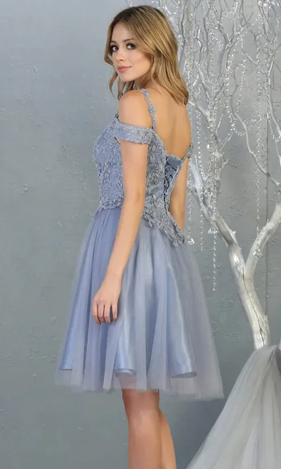 Vestido de Quinceañera corto Off Shoulder, estilo corset decorado con glitter y apliques
