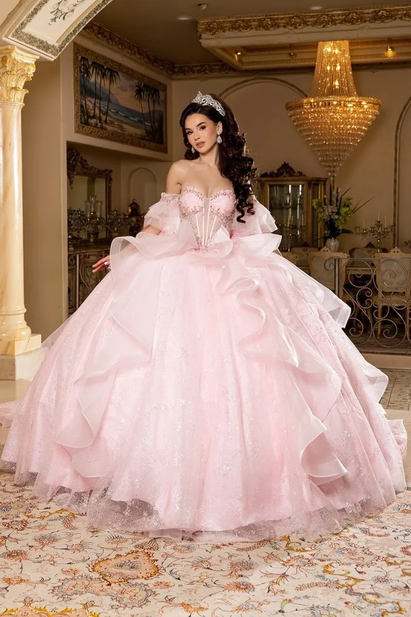 Vestido de 15 años Imperium Off Shoulder falda corte Princesa con cola y lazo