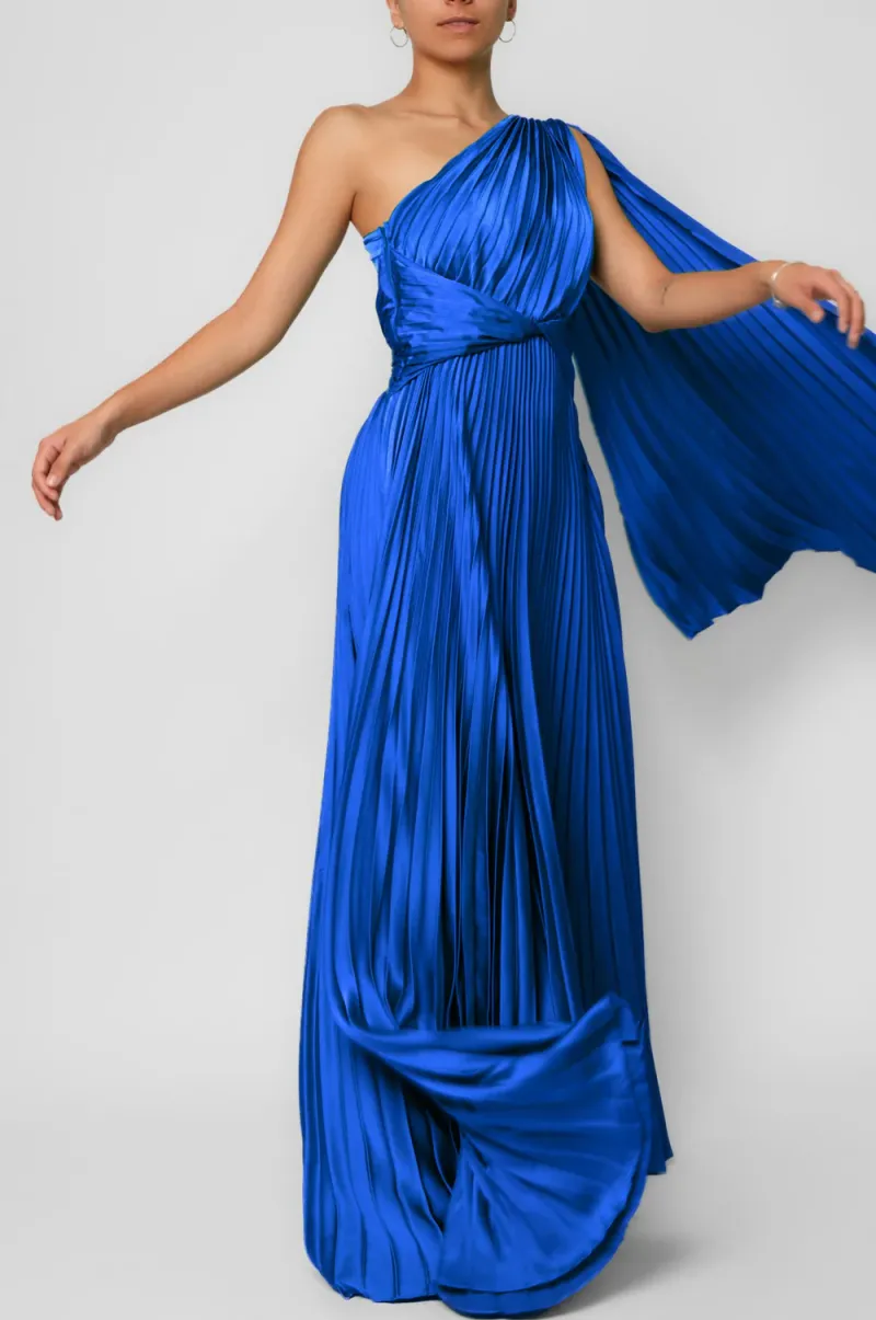 Enterizo One Shoulder manga larga en tela alicrada en metal brillante color Azul Navy