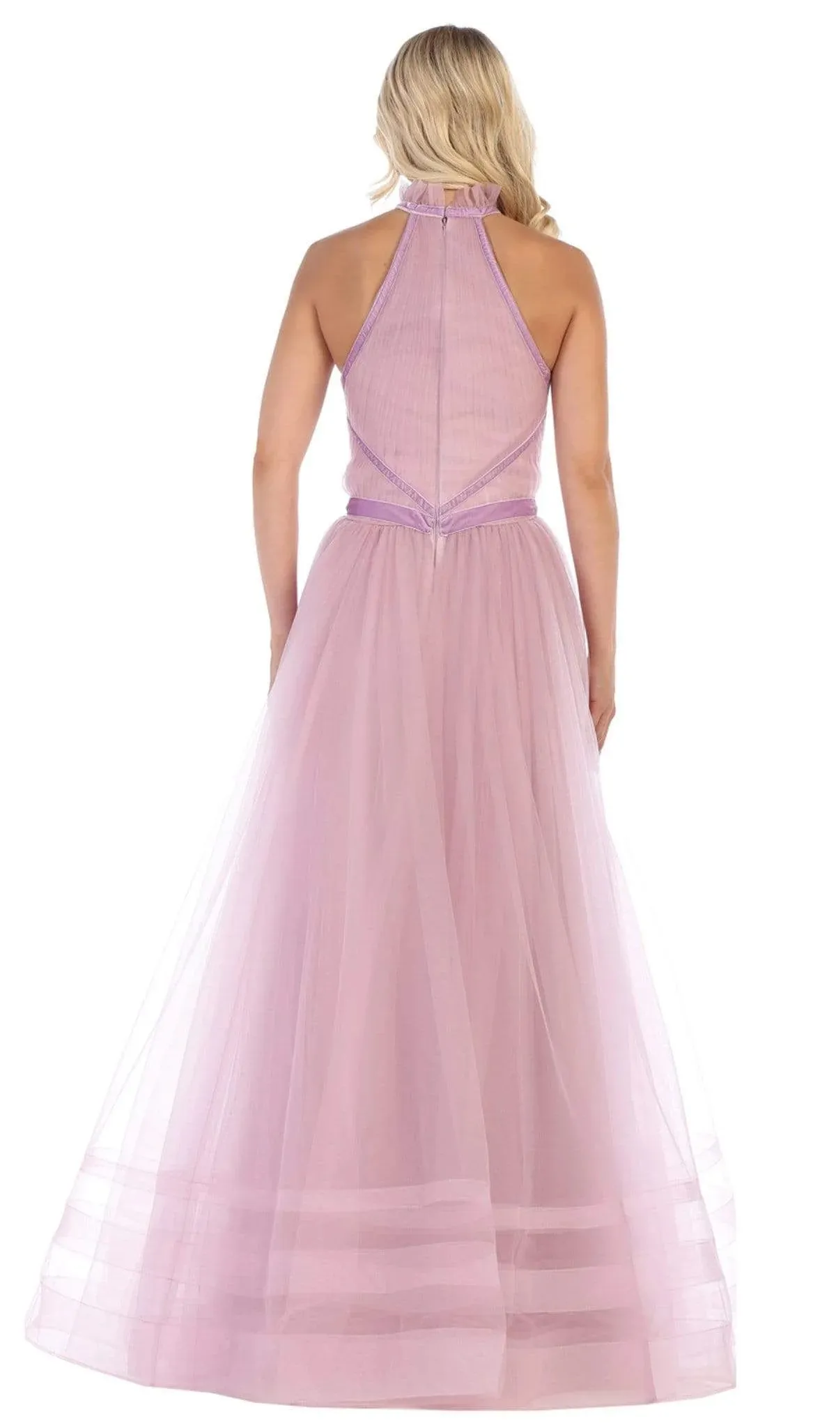 Vestido de Gala cuello Halter y falda corte A en tela de Tul