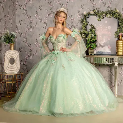 Vestido de 15 años Off Shoulder estilo corset y cola