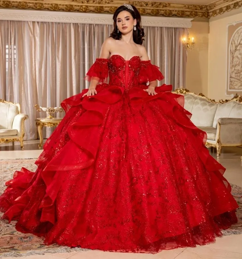 Vestido de 15 años Imperium Off Shoulder falda corte Princesa con cola y lazo