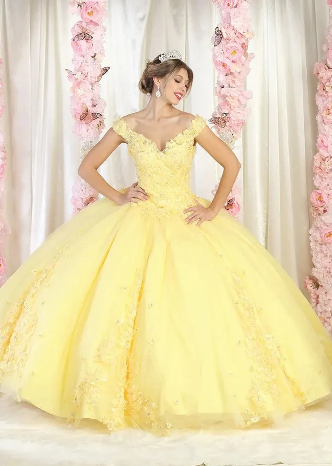 Vestido de 15 años Off Shoulder estilo corset decorado con flores en 3D