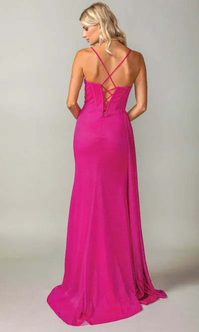 Vestido de gala de tiras color negro estilo corset ajustable en tela decorado en glitter y apertura lateral