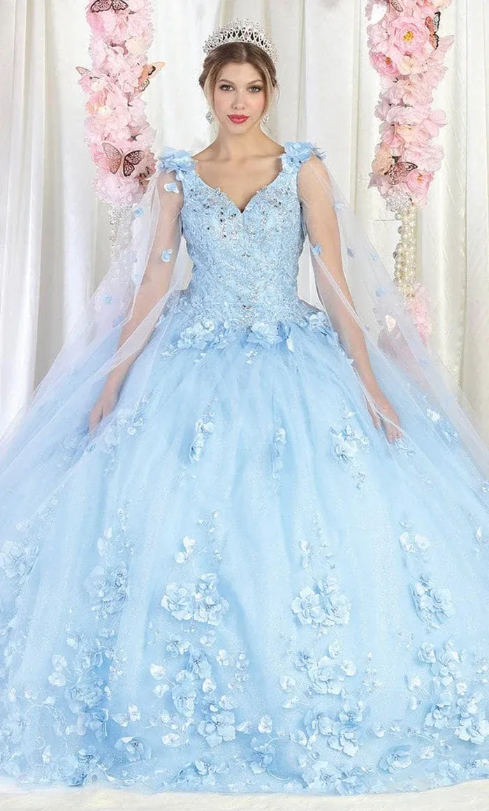 Vestido de 15 años de tiras decorado con apliques y flores en 3D en tela de glitter falda corte princesa con luces LED
