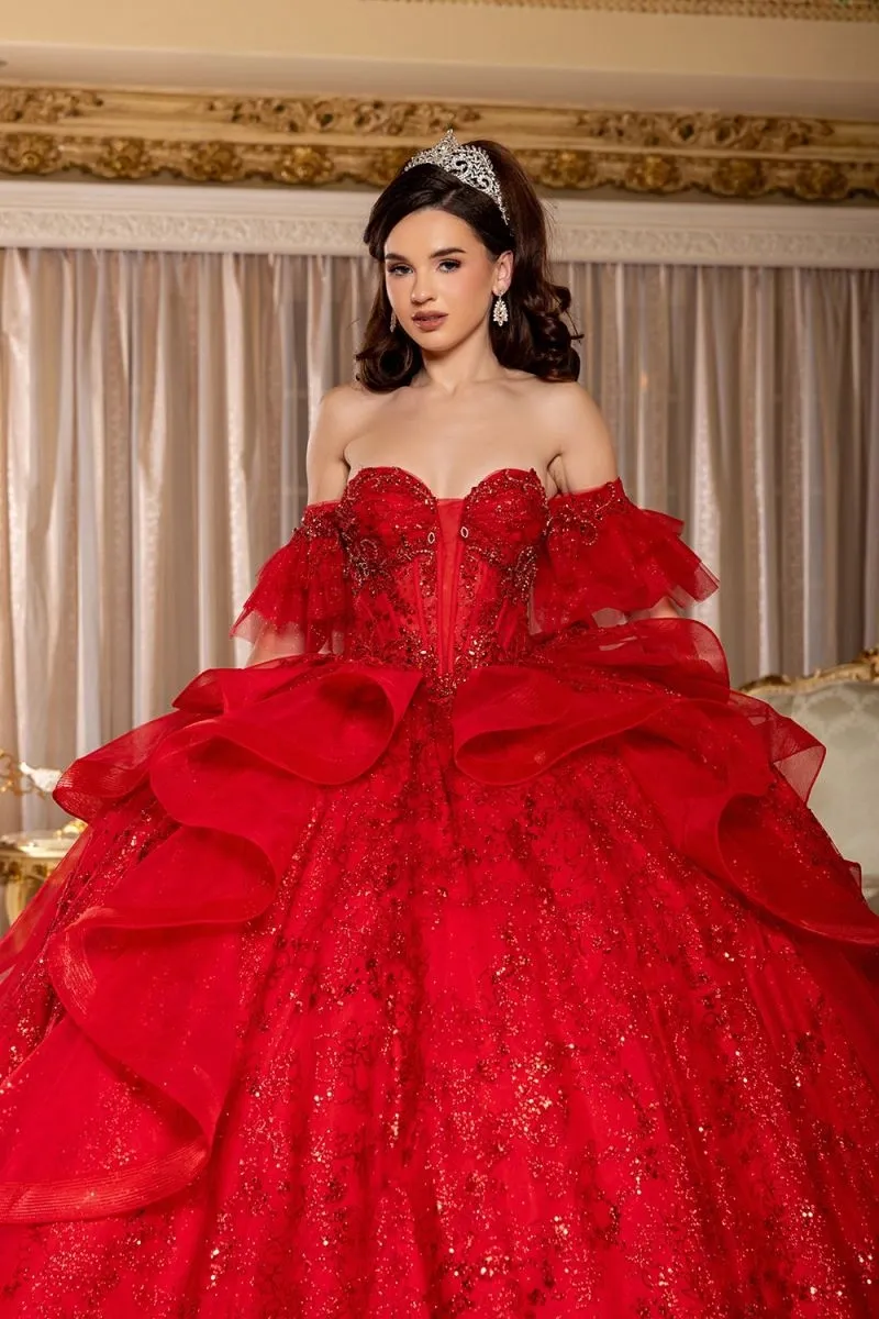 Vestido de 15 años Imperium Off Shoulder falda corte Princesa con cola y lazo