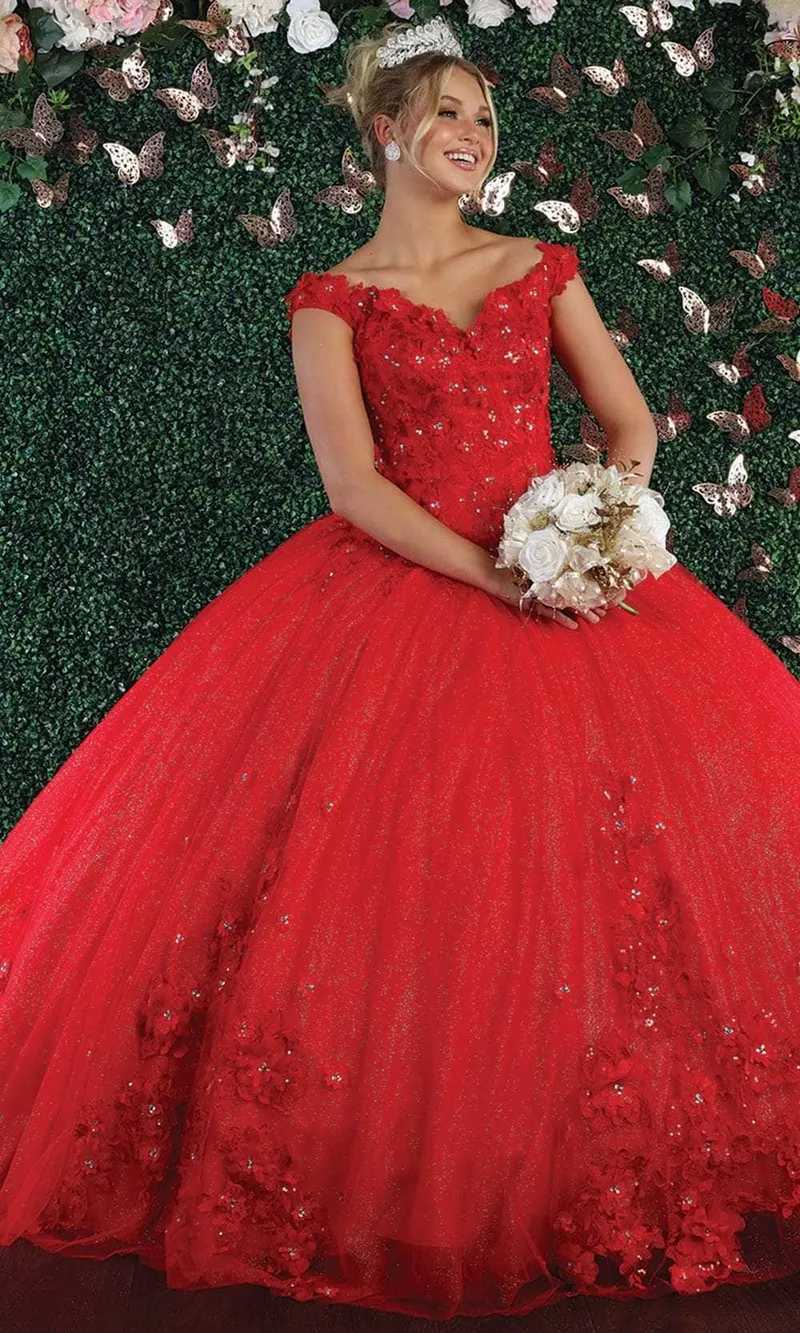 Vestido de 15 años Off Shoulder estilo corset decorado con flores en 3D