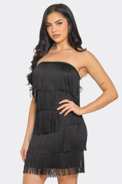 Traje de baile corto Strapless de flecos