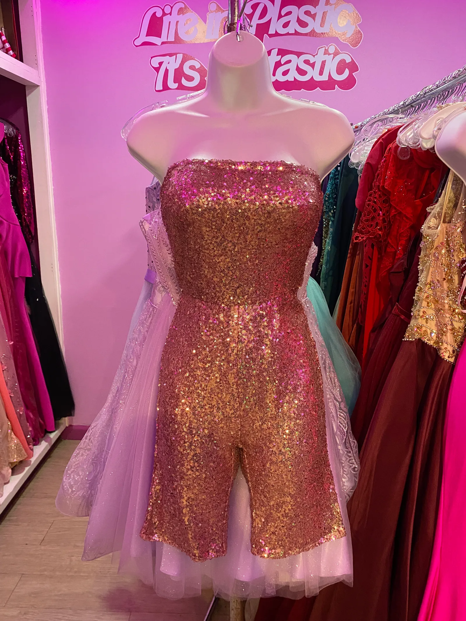 Traje Body Strapless en tela de microlentejuelas