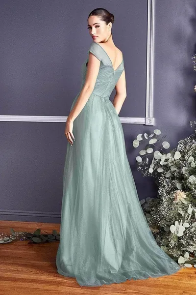 Vestido de Gala en tela de Tull con drapeado y falda corte A