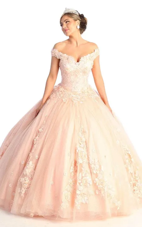 Vestido de 15 años Off Shoulder estilo corset decorado con flores en 3D