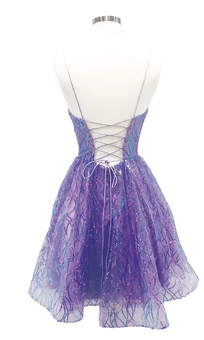 Vestido de Quinceañera corto en tela de microlentejuelas tornasol