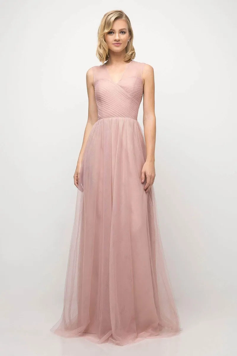 Vestido de Gala en tela de Tull con drapeado y falda corte A