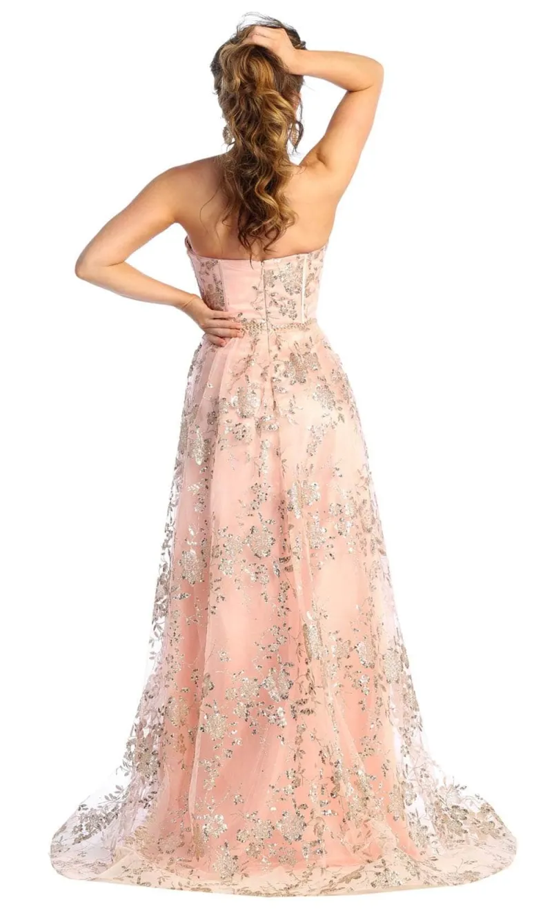 Vestido de Gala Strapless decorado con Glitter y falda corte A