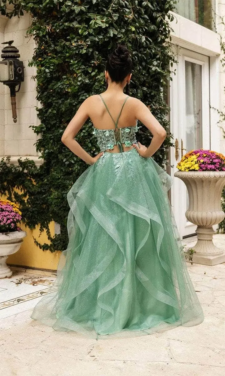 Vestido de gala de tiras estilo corset ajustable decorado con glitter y apliques