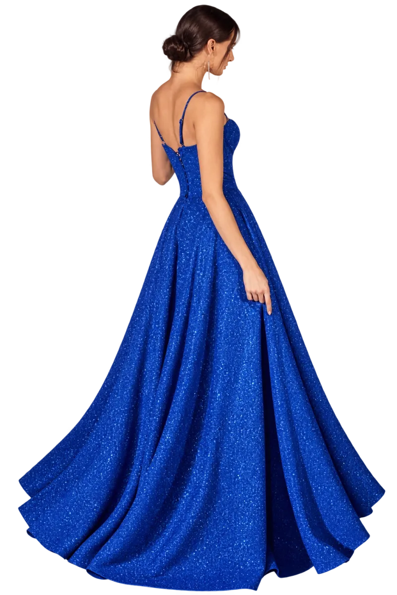 Vestido de Gala estilo corset en tela de Glitter y falda corte A