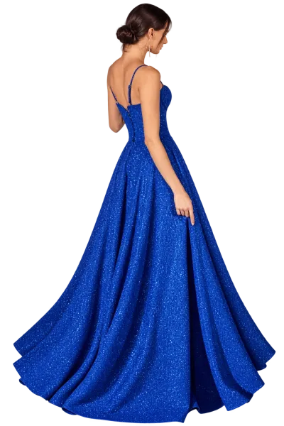 Vestido de Gala estilo corset en tela de Glitter y falda corte A