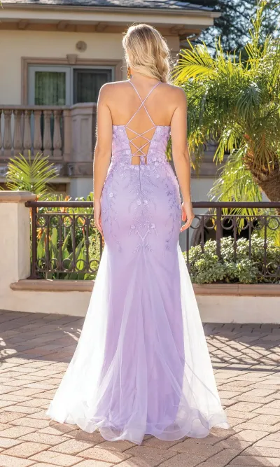 Vestido de Gala de tiras estilo Corset decorado con flores 3D en tela de Tul y falda corte Sirena