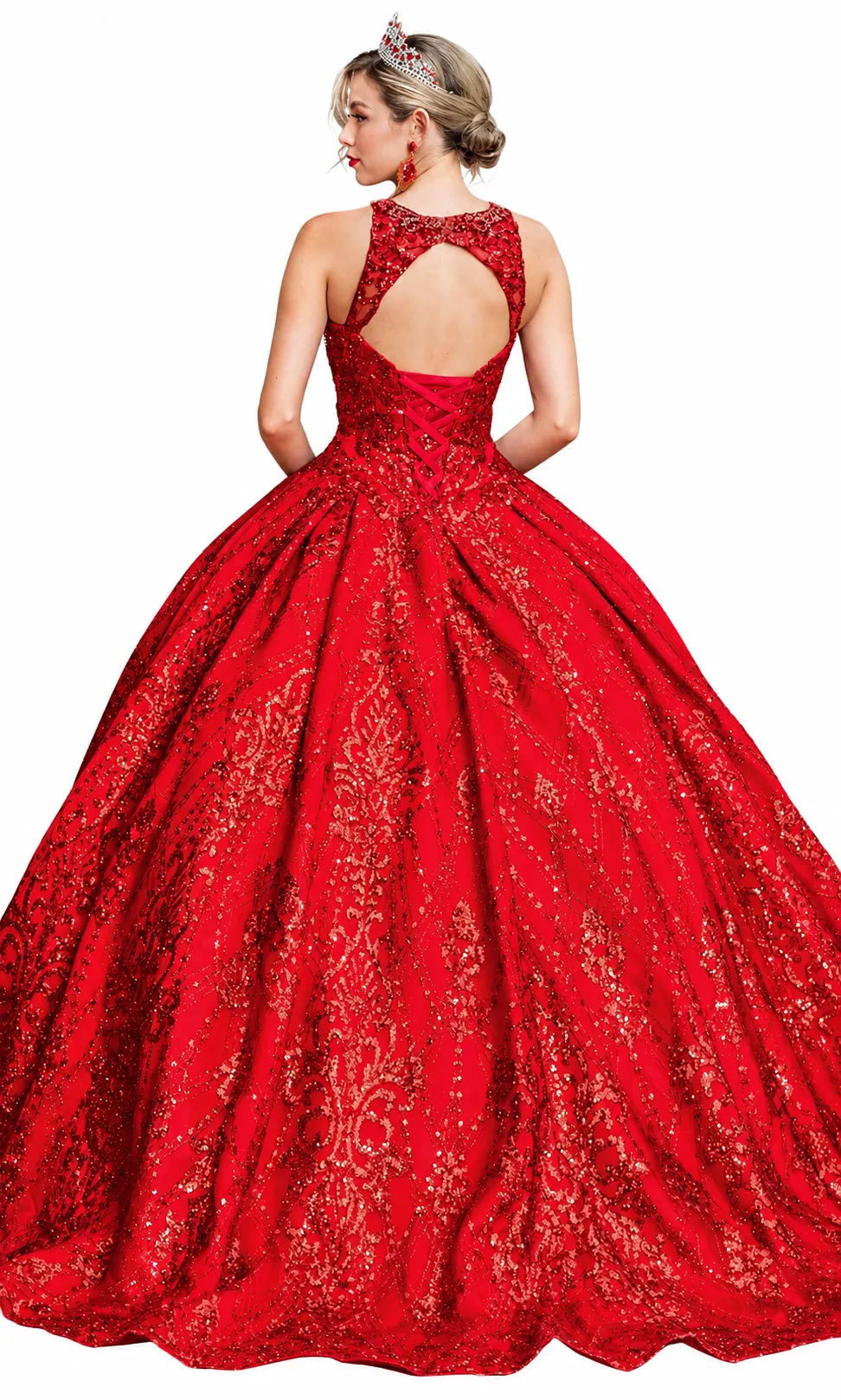 Dama de rojo con tiara y esplendor