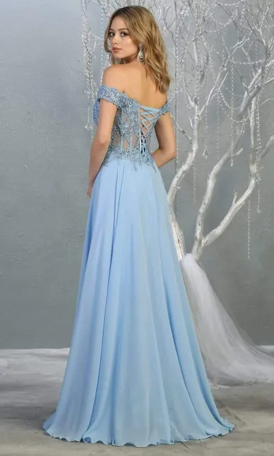 Vestido de 15 años Off Shoulder con apliques y semi-transparente en top