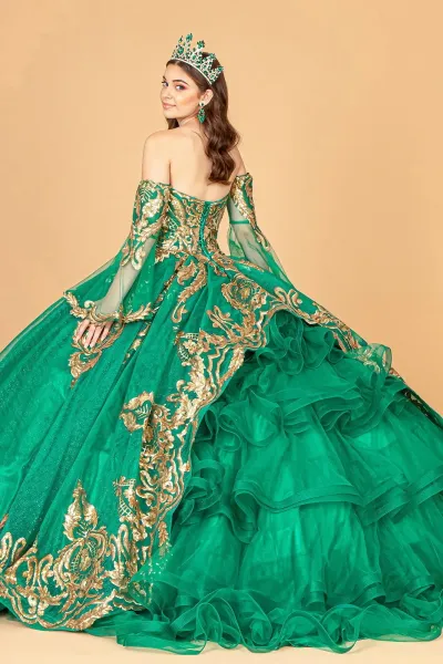 Vestido de 15 años Imperium Strapless con mangas tipo guantes decorado con apliques