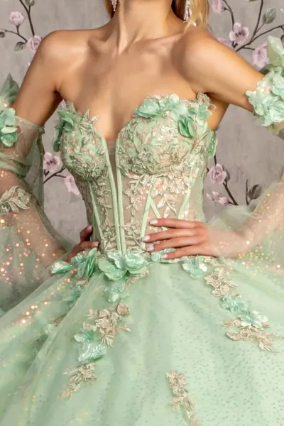 Vestido de 15 años Off Shoulder estilo corset y cola
